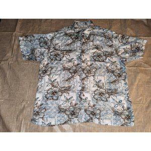 Caribbean Men's Button-up Short Sleeve Shirt Size XL Floral Herringbone